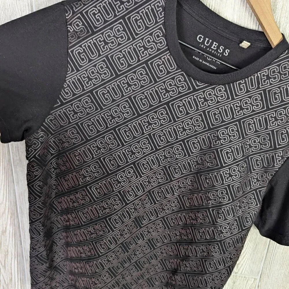 Guess Men’s Large Black Grey Signature Logo Short Sleeve T-Shirt Crewneck - Picture 3 of 5
